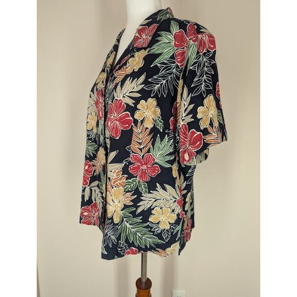 Coldwater Creek Cotton Floral Tropical Button Shirt Size L Hawaiian Short Sleeve - Picture 2 of 8